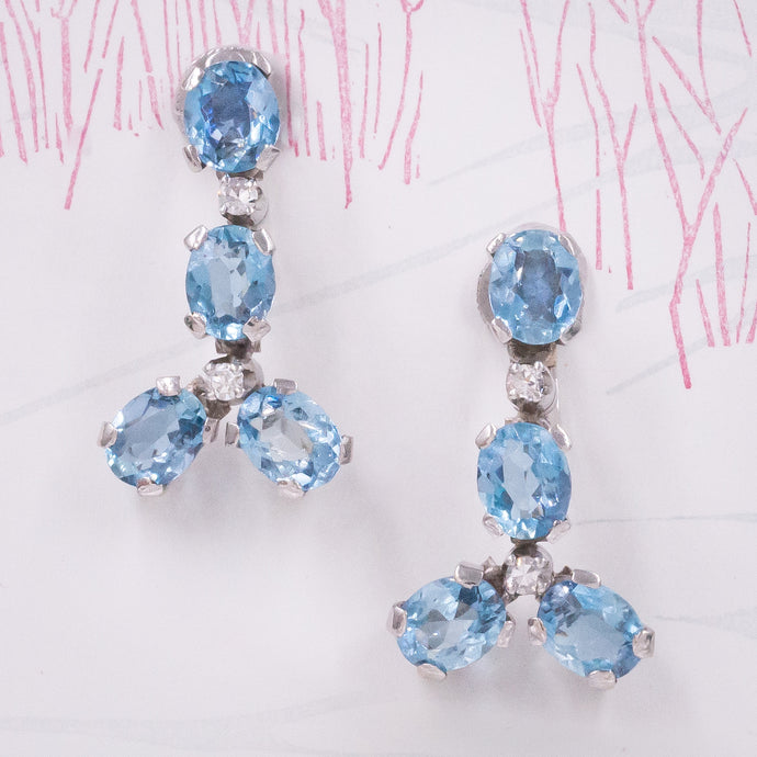 Midcentury Aquamarine & Diamond Earrings