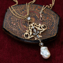 Art Nouveau Diamond & Baroque Pearl Pendant