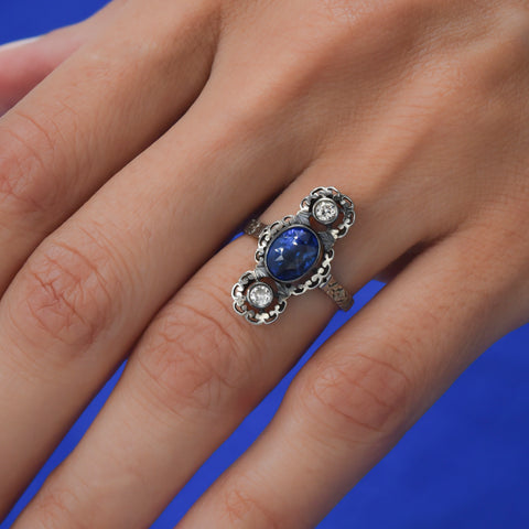 Antique Burma Sapphire & Diamond Dinner Ring