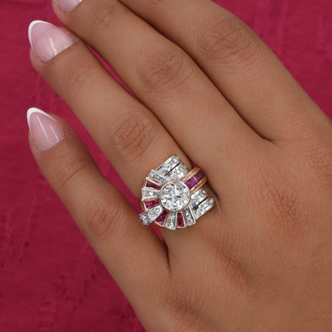 Retro Diamond and Ruby Cocktail Ring