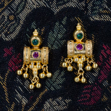 Etruscan Revival Earrings With Rubies & Emeralds