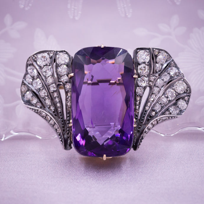 Art Nouveau Amethyst & Diamond Brooch