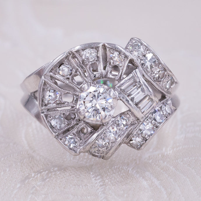 Retro Mixed Cut Diamond Cocktail Ring c1950