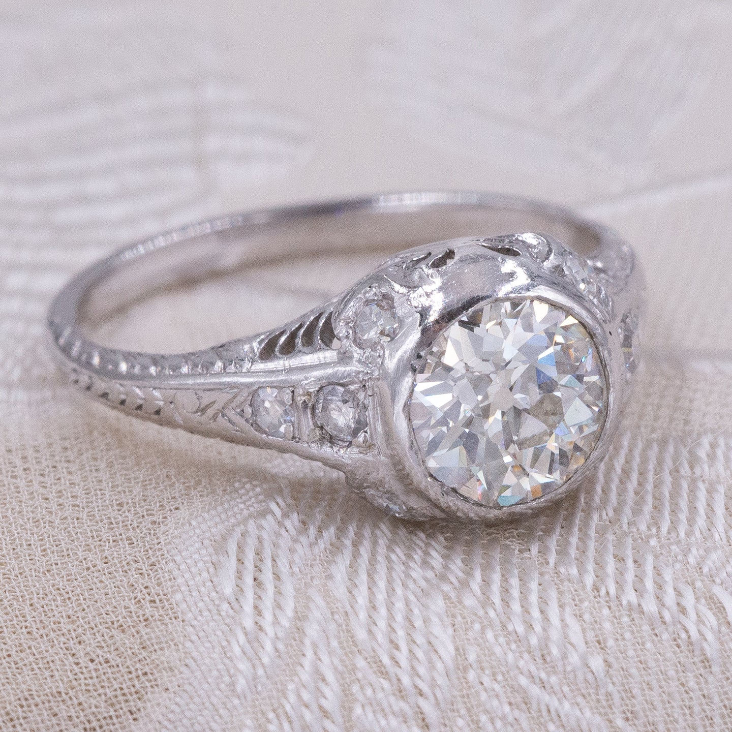 Old European Diamond Filigree Ring c1910