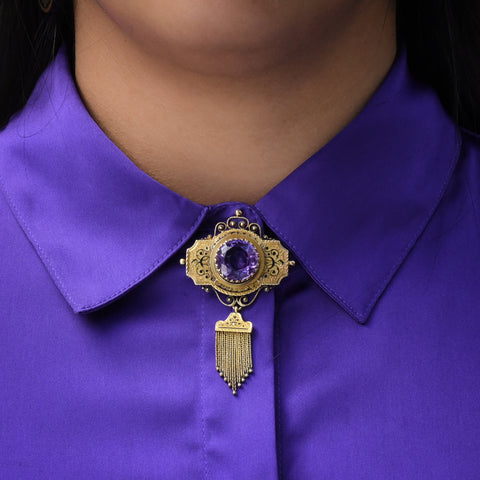Taille D’Epargne Amethyst Brooch c1870