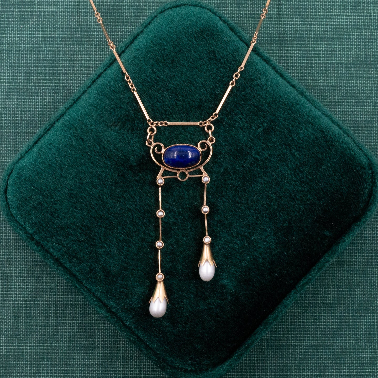 Imperial Lapis & Pearl Lavaliere c1910
