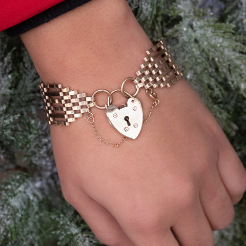 Gate-Link Bracelet with Heart Padlock