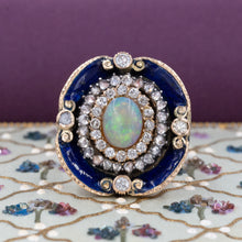 Portuguese Cobalt Blue Enamel & Opal Ring