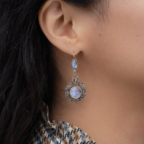 Georgian Moonstone & Rose-Cut Diamond Earrings