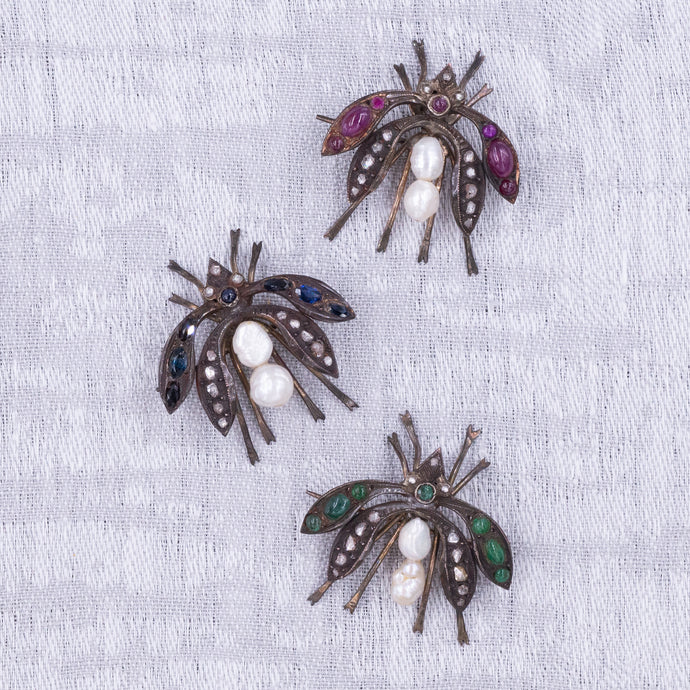 Antique Multi-Gem Bug Pin Set