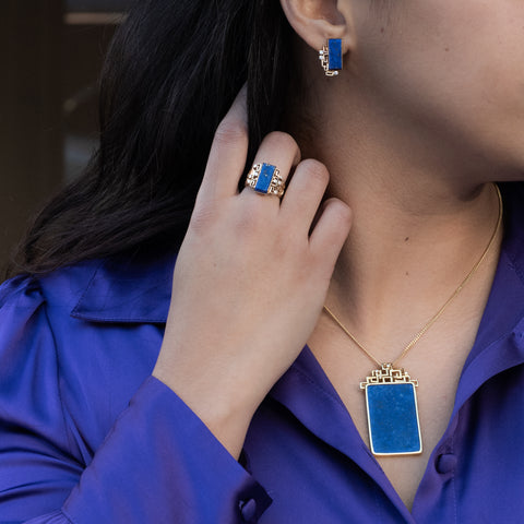 14 Karat Lapis Lazuli & Diamond Earrings