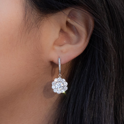 18 Karat White Gold Diamond Cluster Earrings