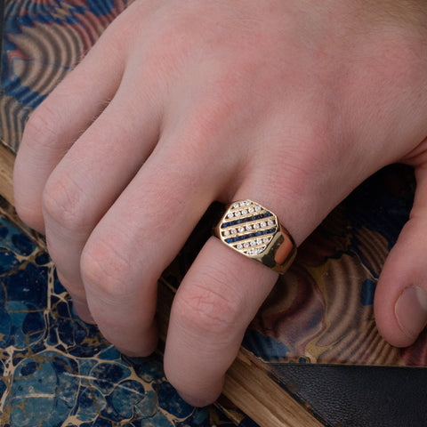 Signet Style Sapphire and Diamond Gent's Ring