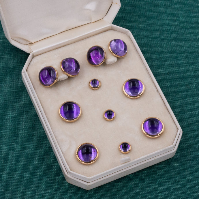 Amethyst Cufflinks & Shirt Stud Set Mint-In-Box