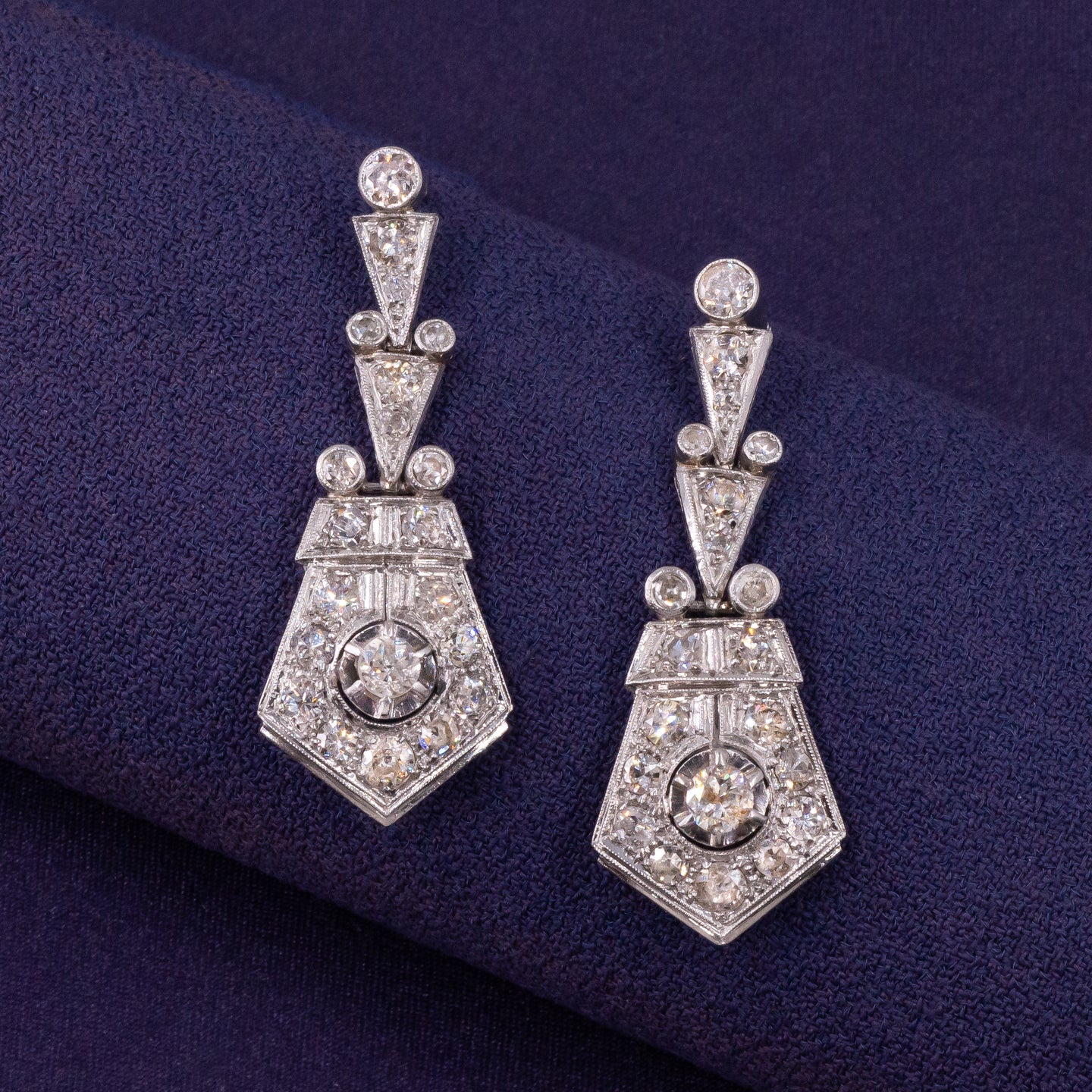 Art Deco Diamond Drop Earrings c1930