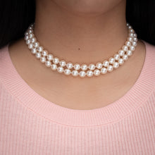 Double Strand Pearl Necklace With Rose Diamond Clasp