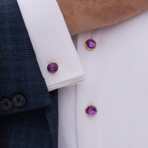 Amethyst Cufflinks & Shirt Stud Set Mint-In-Box