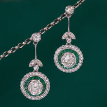 Diamond and Emerald Halo Drop Earrings