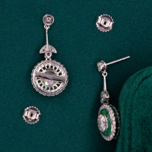 Diamond and Emerald Halo Drop Earrings