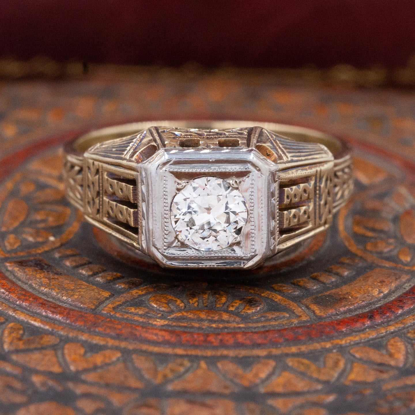 Handcarved Two-Tone Diamond Ring c. 1920s