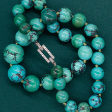 Midcentury Turquoise Bead Necklace with Diamond Clasp