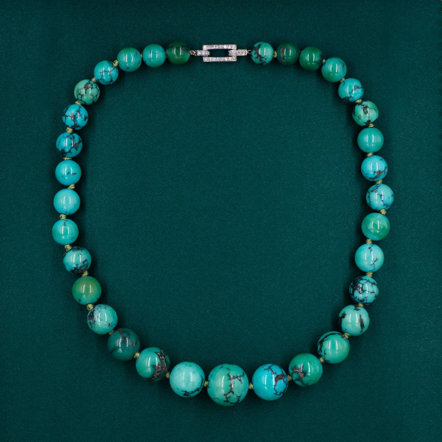 Midcentury Turquoise Bead Necklace with Diamond Clasp