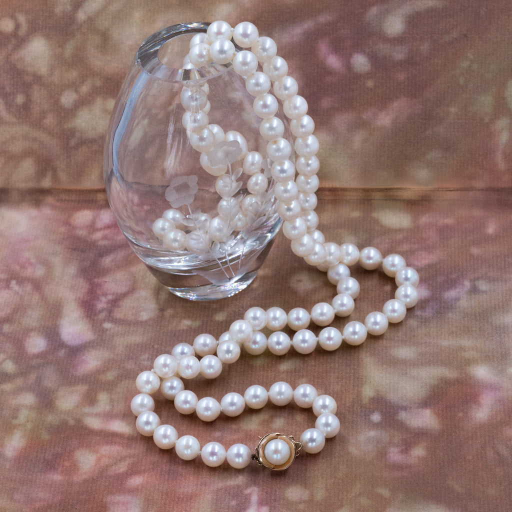 Opera Length Pearls with Gold Clasp – Pippin Vintage Jewelry