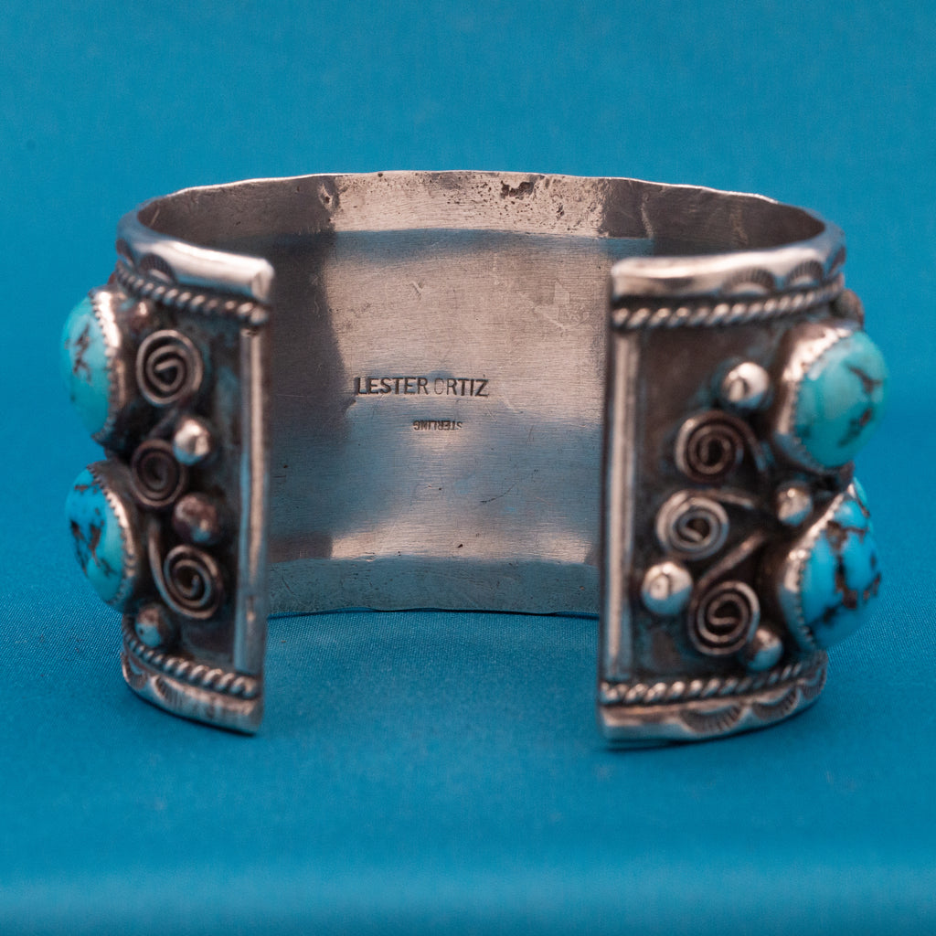 Lester Ortiz Navajo Sterling & Turquoise Cuff – Pippin Vintage Jewelry