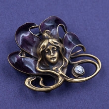 Art Nouveau Enamel Lady Brooch c1890