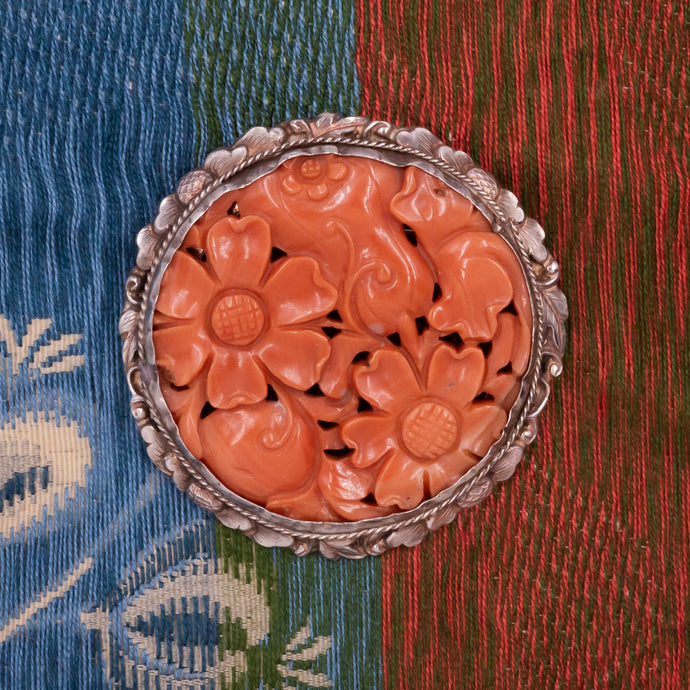 Chinese Export Coral Brooch c1920