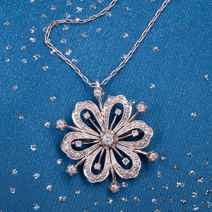 Antique Diamond Flower Pendant Brooch