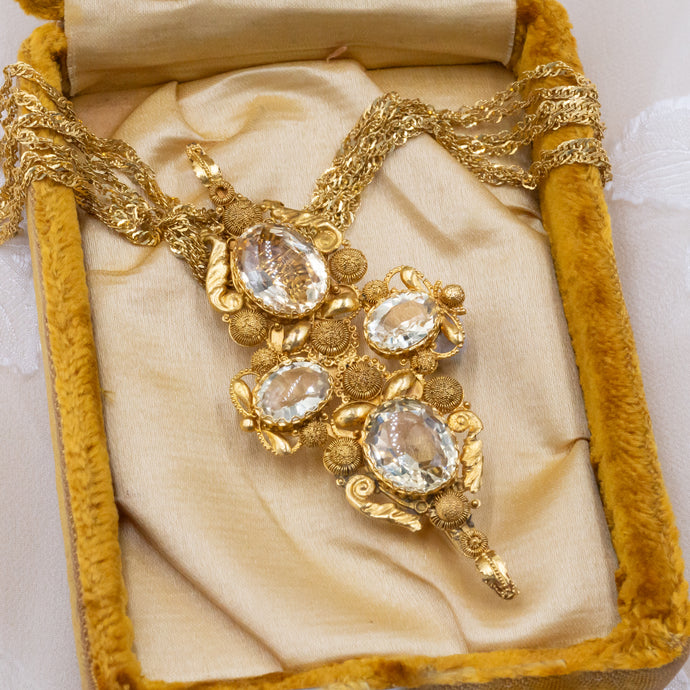 Antique Citrine Cannetille Brooch