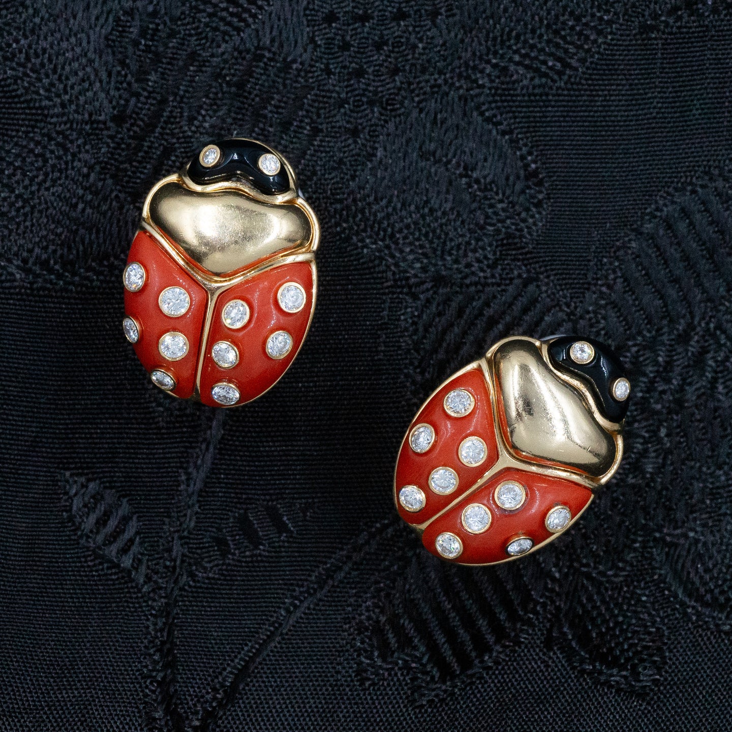Coral Ladybug Earrings c1980
