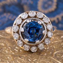 Ceylon Sapphire and Diamond Halo Ring c1930