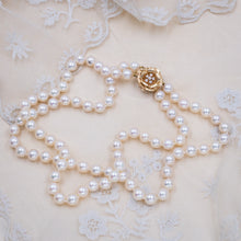 Double Strand Pearl Necklace With Rose Diamond Clasp