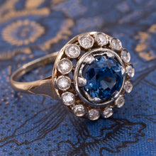 Ceylon Sapphire and Diamond Halo Ring c1930