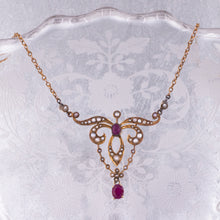 Ruby & Natural Pearl Lavaliere Necklace c1890