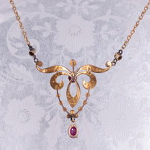 Ruby & Natural Pearl Lavaliere Necklace c1890