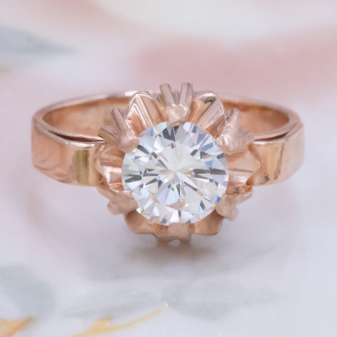 Russian-Cut Diamond Buttercup Solitaire c1940