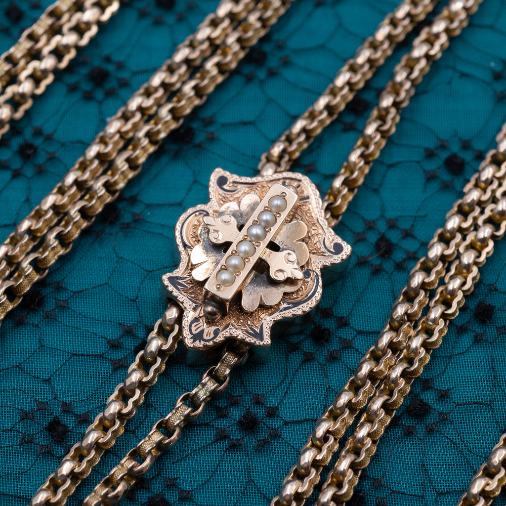 Taille d'Épargne and Pearl Slide Chain c1890 – Pippin Vintage Jewelry