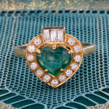 Emerald and Diamond Heart Ring c1980