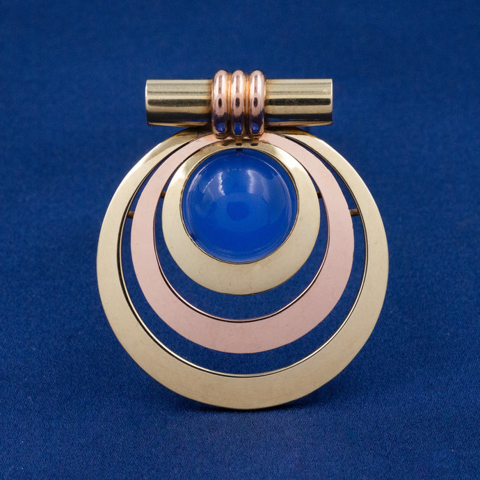 Retro Blue Chrysoprase Fur Clip Pendant c1930