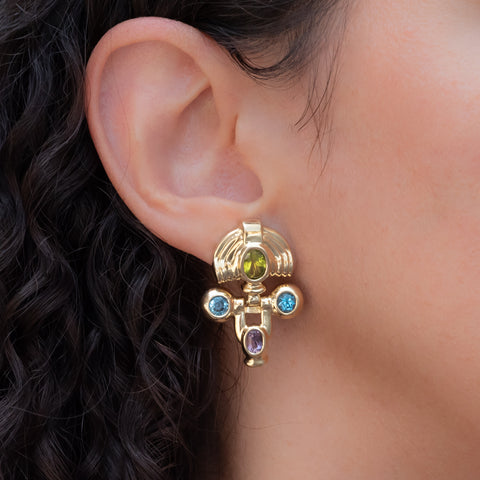 Vintage Multi-Gem Statement Earrings