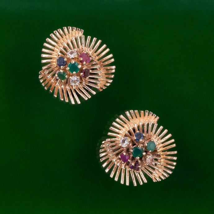 Multi-Gem Starburst Earrings c1960