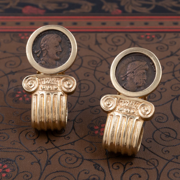 Roman Coin Column Earrings c1980