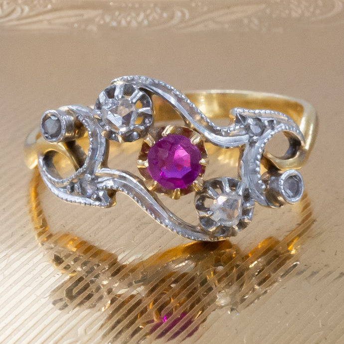 Belle Époque Ruby & Rose-Cut Diamond Ring