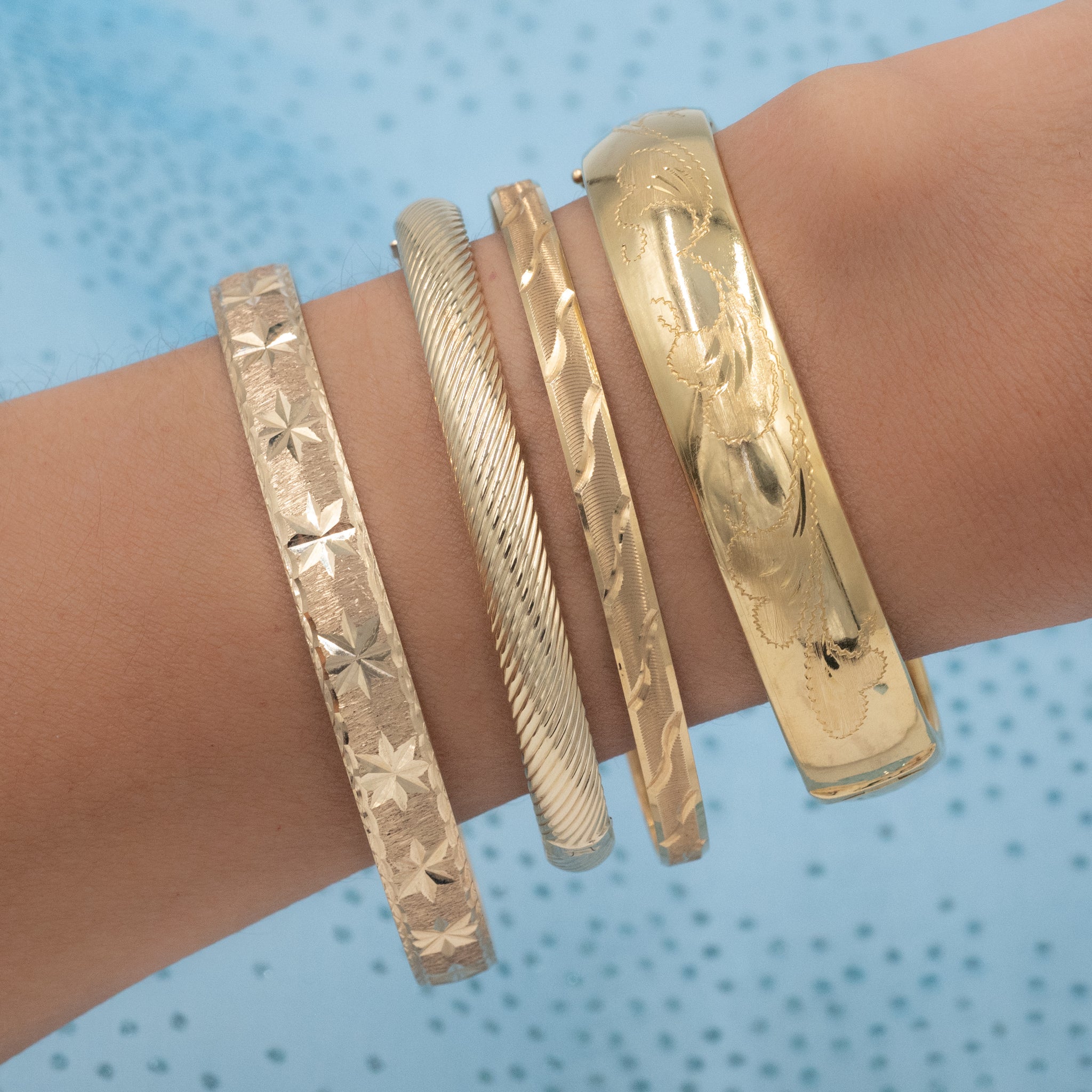 Gold Bangle Pattern Gold Bangle with Wavy Cut Pattern – Pippin Vintage Jewelry