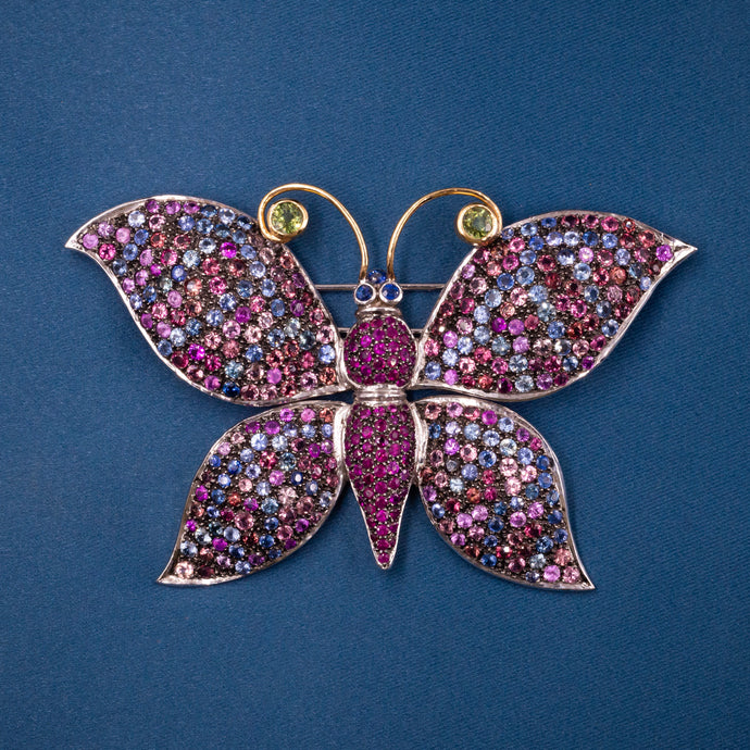 Kanaris Multicolored Sapphire Butterfly Brooch