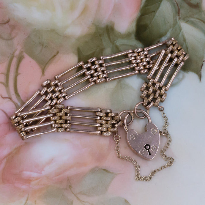 Victorian Heart Padlock Gate-Link Bracelet c1890