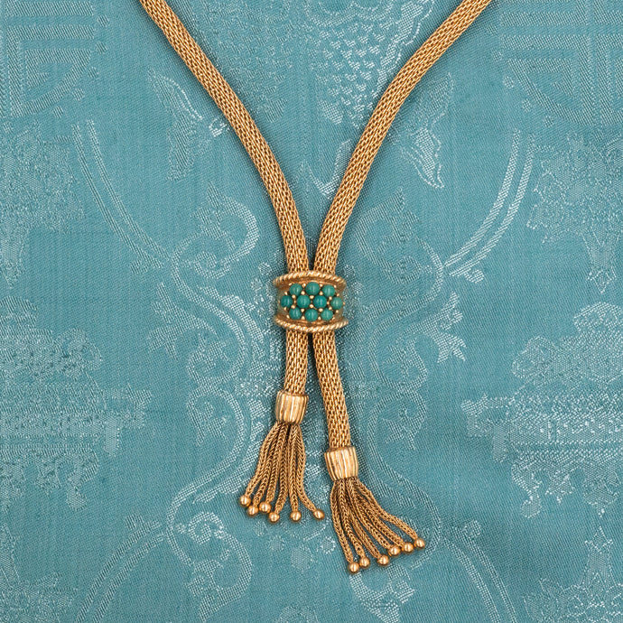 Retro Gold & Turquoise Tassel Necklace c1950